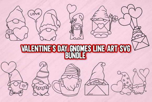 Valentine's Day Gnomes Line Art SVG